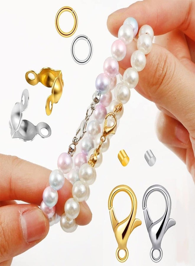 Dhruv Crafts 350PCS Crimp Beads Clasps Caps Set, Bead Tips Knots, Open Jump Rings, Crimp Tube Beads and Lobster Claw Clasp for DIY Crafts Jewelry Making (350 Pieces) - Image 3